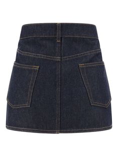 blue cotton denim dark wash wrap design front button fastening logo plaque classic five pockets straight hem thigh-length Dark Denim Mini Skirt, Denim Mini, Denim Mini Skirt, Dark Denim, Mini Skirt, Mini Skirts, Top Brands, Skirt, Luxury Fashion