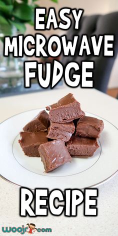 easy microwave fudge recipe made with brownies and chocolate frosting on a white plate