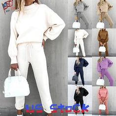 ad eBay - 2Pcs Womens Tracksuit Casual Tops+Pants Set Lounge Wear Sport Suit Sweatshirt - Buy Now, click the link (eBay) Sweater And Sweatpants, Set Women Outfit, Fall Blouse, Solid Color Sweater, Sport Sweater, Turtleneck Sweatshirt, Top Pants Set, Tracksuit Women, Casual Sets