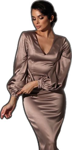 Dress With Puffy Sleeves, Fabric Structure, Professional Women, Puffy Sleeves, Brown Dress, Colourful Outfits, The Professional, Sleeve Length, Satin