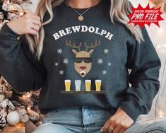 a woman wearing a sweatshirt that says, brewwolph with glasses on it