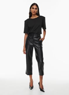 COMMAND CROPPED PANT | Aritzia Cropped Leather Pants, Melina Pants, Sunday Clothes, Vegan Leather Pants, Leather Pants Outfit, Aritzia Pants, Leather Trousers, Wool Pants, Slim Fit Pants