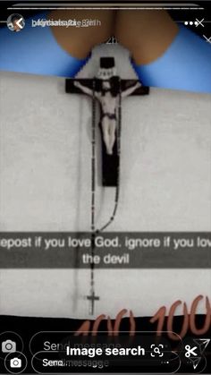 an image of jesus crucifix with the words, repost if you love god, ignore if you love the devil