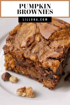 pumpkin brownies on a plate with nuts