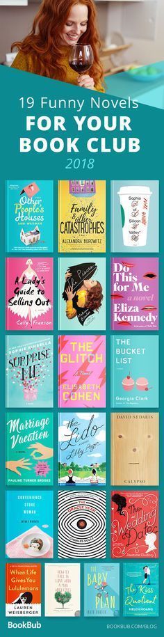 an open book with the words 10 funny novels for your book club on it's cover