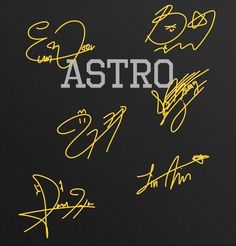 astro signed by the stars and planets in yellow ink on a black background with white lettering