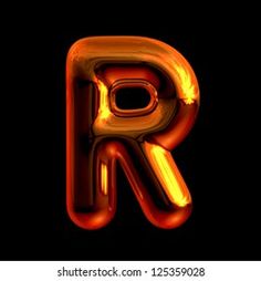 the letter r is made up of shiny gold foil and it has a black background