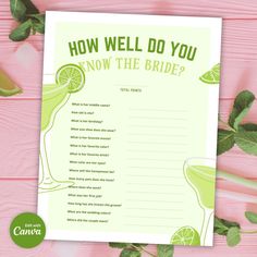 a green cocktail game with the words how well do you know the bride?