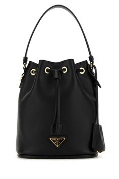 Black Leather Re-edition 1978 Bucket Bag from Prada Formal Black Shoulder Bag With Gold-tone Logo Plaque, Classic Leather Bag With Gold-tone Logo Plaque, Classic Calf Leather Bag With Gold-tone Logo Plaque, Evening Saffiano Leather Shoulder Bag With Palladium Hardware, Chic Travel Bag With Gold-tone Logo Plaque, Elegant Black Shoulder Bag With Gold-tone Logo, Formal Calf Leather Shoulder Bag With Gold-tone Logo Plaque, Black Shoulder Bag With Gold-tone Logo For Everyday Use, Black Modern Bag With Gold-tone Logo Plaque