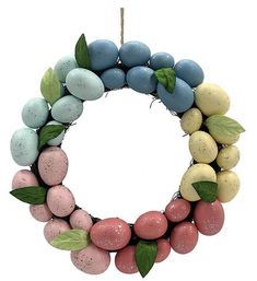 a wreath made out of eggs and leaves