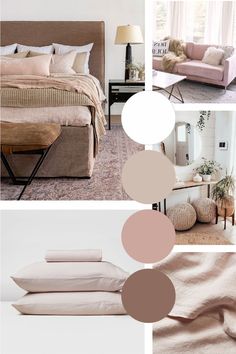 a collage of photos with different furniture and pillows