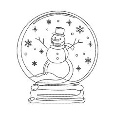 a snow globe with a snowman in it and some snowflakes on the ground