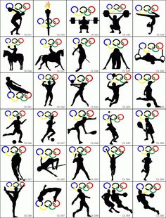 the silhouettes of people with olympic rings