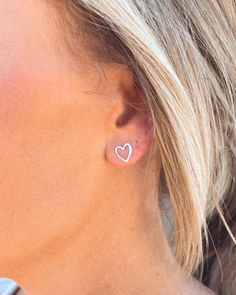 Sterling Silver Heart Earrings * Heart Earrings * Heart Outline Earrings * Heart Stud Earrings * Dainty Heart Earrings * Minimalist Earrings Two beautiful heart outline earrings. These dainty earrings make a great addition to any outfit! We offer them in sterling silver, gold, and rose gold. This listing is for one pair of earrings which is two earrings total. PRODUCT DETAILS Heart Height: 10 mm Number of earrings: 2 Color Options: Sterling Silver, Gold, or Rose Gold ABOUT US Every piece is hand Everyday Heart Pendant Earrings For Pierced Ears, Trendy Everyday Open Heart Earrings, Minimalist Heart Pendant Earrings For Everyday, Minimalist Everyday Heart Pendant Earrings, Adjustable Heart Shaped Minimalist Earrings, Nickel-free Heart Earrings For Everyday Wear, Minimalist Adjustable Heart Earrings, Minimalist Heart Charm Earrings For Valentine's Day, Adjustable Heart Earrings For Valentine's Day