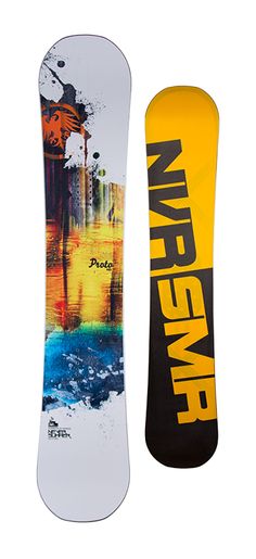 the snowboard is white, yellow and blue