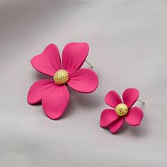 This Pair Of Mismatched Earrings Is A Wonderful Addition To Your Wardrobe And Your Style Style! This Unique Pair Is Sure To Get Lots Of Compliments! Party Earrings With Pink 3d Flowers, Party Earrings With 3d Pink Flowers, Party Pink Earrings With 3d Flowers, Pink 3d Flower Earrings For Party, Pink Flower Earrings For Party, Party Pink 3d Flower Earrings, Pink Flower Decorated Earrings For Party, Rose Red Flower Drop Earrings, Pink Party Earrings With Flower Decoration