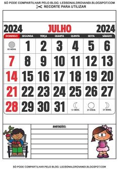 a calendar for july with the date in spanish and numbers to be written on it