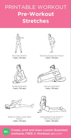 Pre Yoga Stretches, Gym Stretches Pre, Printable Stretching Routine, Work Out Stretches Pre, Pre Workout Exercises, Pre Exercise Stretches, Stretching For Leg Day, Ans Workout At Home, Pre Ab Workout Stretches