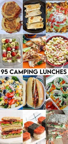 a collage of photos with different types of camping lunches