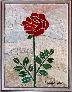 a mosaic painting with a red rose on it's side and the words lena no written below