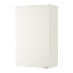 a white refrigerator freezer sitting on top of a white wall mounted cabinet in a kitchen