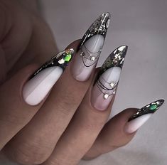 Slim Nails, Fantasy French, Stilleto Nails Designs, Edge Nails, Unicorn Nails, Stiletto Nails Designs, French Nail Designs