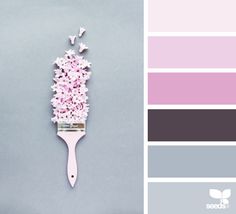 a hairbrush with pink flowers on it next to color swatches and the same brush