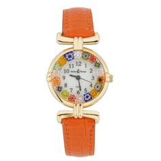 100% Authentic Murano Glass CONTACT ADD US FEEDBACK ABOUT US OUR STORE Best Seller Great Service Fast Shipping 24h  100% Satisfaction Guarantee Glass Of Venice Murano Glass Millefiori Watch Round Multicolor Gold-Tone - 1" Face With Orange Band For Women - Handmade In Italy   US $159.95  US $79.95   BUY › Watch Item ‹ › Ask a Question ‹   AUTHENTIC ITALIAN HANDMADE: Murano Glass Watch for women handmade in Venice, Italy. Millefiori flowers design on the crystal. Colorful Murano wrist watches make a fine token of Venice and Italian jewelry for women. UNIQUE: This Murano watch is crafted by hand. Crystal is made using the ancient millefiori glass-making technique invented in Venice. Millefiori designs around the watch crystal will vary. No two watches will be the same. MEASUREMENTS: Face diam Unique Watches Women, Xmas 2024, Murano Glass Jewelry, Glass Making, Orange And Gold, Italian Jewelry, Flowers Design, Jewelry Lookbook, Genuine Leather Bags