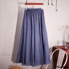 Olivia Mark - Cotton and Linen Skirt in Various Colors - High-Waisted Solid Color Cotton and Linen Midi Skirt Plaid Pleated Skirt, Pleated Long Skirt, Womens Maxi Skirts, Pleated Maxi Skirt, Half Skirt, Beach Skirt, Half Sleeve Dresses, Body Dress, Pleated Maxi