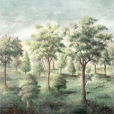 an oil painting of trees in a field