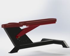 a red and black bench on white background with no one in it's place