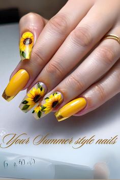 Get ready to shine with our vibrant sunflower nail art, perfect for your summer nails. This stunning nails design is sure to add a touch of sunshine to your look. Whether you're seeking nails inspiration or nails ideas for the season, this floral-inspired nails design is both trendy and eye-catching. 🌻💅 #SimpleNails #NailsSummer#GelNails #AcrylicNails #NailsDesign #NailsInspo #NailsIdeas #TrendyNails #ShortNails #NailsArt Summer Nails Sunflower, Sunflower Nails Design, Sunflower Nail Ideas, Sunflower Nail, Sunflower Nail Art, Bee Nails, Quartz Nails, Sunflower Nails, Stunning Nails