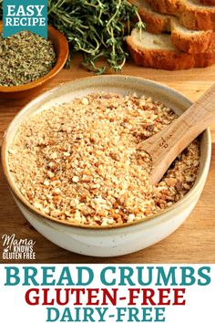 bread crumbs gluten - free dairy - free recipe with text overlay