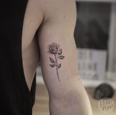 Trendy Men Tattoos, Rose With Stem Tattoo Men, Rose Mens Tattoo, Single Rose Tattoo Men, Men's Rose Tattoo, Small Roses Tattoo Design, Rose Bicep Tattoo Men, Portland Rose Tattoo, Tattoos Roses Men