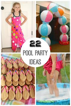 pool party ideas for girls and boys with balloons, sandcastles, beach balls, flip flops and more