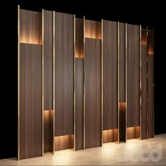 a room divider made out of wood with lights on the sides and in between