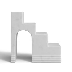 a set of three white stairs on a white background