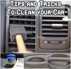 there are pictures showing how to clean your car's air conditioner and the words tips and tricks to clean your car