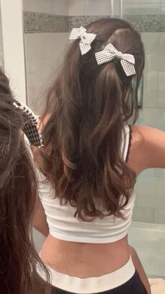 Half Down Pigtails, Half Up Half Down Pigtails, Lana Del Rey Hair, Matilda Djerf Hair, Girly Hairstyles, Hairstyles For Layered Hair, Bow Hairstyle, Matilda Djerf, Clip Hairstyles