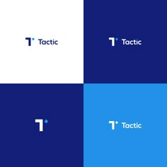 four different logos with the words tactic and 1 in blue, white and black