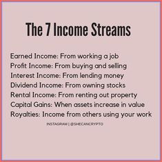 a pink poster with the words,'the 7 income streams'in black and white