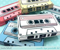 cassette tapes - gift card holders, party favors, paper toy printable pdf kit instant download