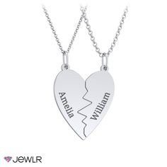 Create the ultimate symbol of love with the perfect gift for a couple, boyfriend and girlfriend, husband and wife, parent and child, siblings, or best friends. This stunning necklace set features one heart split between two people destined to be together. Crafted in sterling silver, personalize each half of the heart with a meaningful engraving and choose the perfect chain style and length for both halves. Your necklace set will arrive beautifully packaged as two separate gifts, ready to share. Destined To Be Together, Couples Necklace, Couple Boyfriend, Boyfriend And Girlfriend, Couple Necklaces, Necklace Box, Husband And Wife, Stunning Necklace, Love Symbols