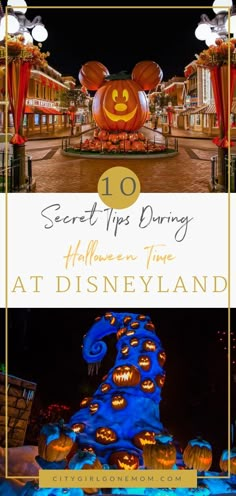 the entrance to disneyland's halloween time attraction with pumpkins and jack - o - lanterns