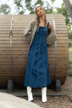 Set to ship 10/3 Winter Denim Dress, Corset Midi Dress, Denim Maxi Dress, Denim Midi Dress, Denim Corset, Peasant Dress, Effortless Elegance, Dress Romper, Hat Hairstyles