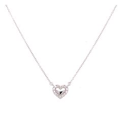 Sterling silver cubic zirconia heart necklace. Length of chain is 18 inches and has a spring clasp. Brilliant Cut Cubic Zirconia Heart Necklace, Heart-shaped Brilliant Cut Cubic Zirconia Necklace, Cubic Zirconia Heart Necklace With Brilliant Cut, Elegant Silver Heart Cut Charm Necklace, White Gold Necklaces With Heart Pendant And Heart Beads, White Gold Heart Necklace With Clavicle Chain, Silver Necklaces With Cubic Zirconia Heart Charm, Heart Cut Cubic Zirconia Necklace With Heart Charm, Silver Heart-shaped Cubic Zirconia Diamond Necklace