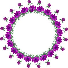 a circular frame made up of purple flowers