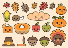 an assortment of cute thanksgiving stickers