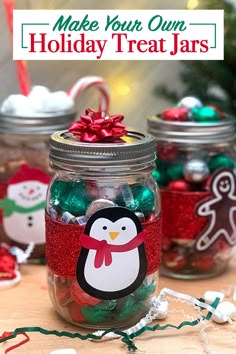 mason jar filled with holiday treat jars on a table