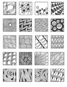 a set of nine black and white squares with different patterns on them, each containing an individual's own design